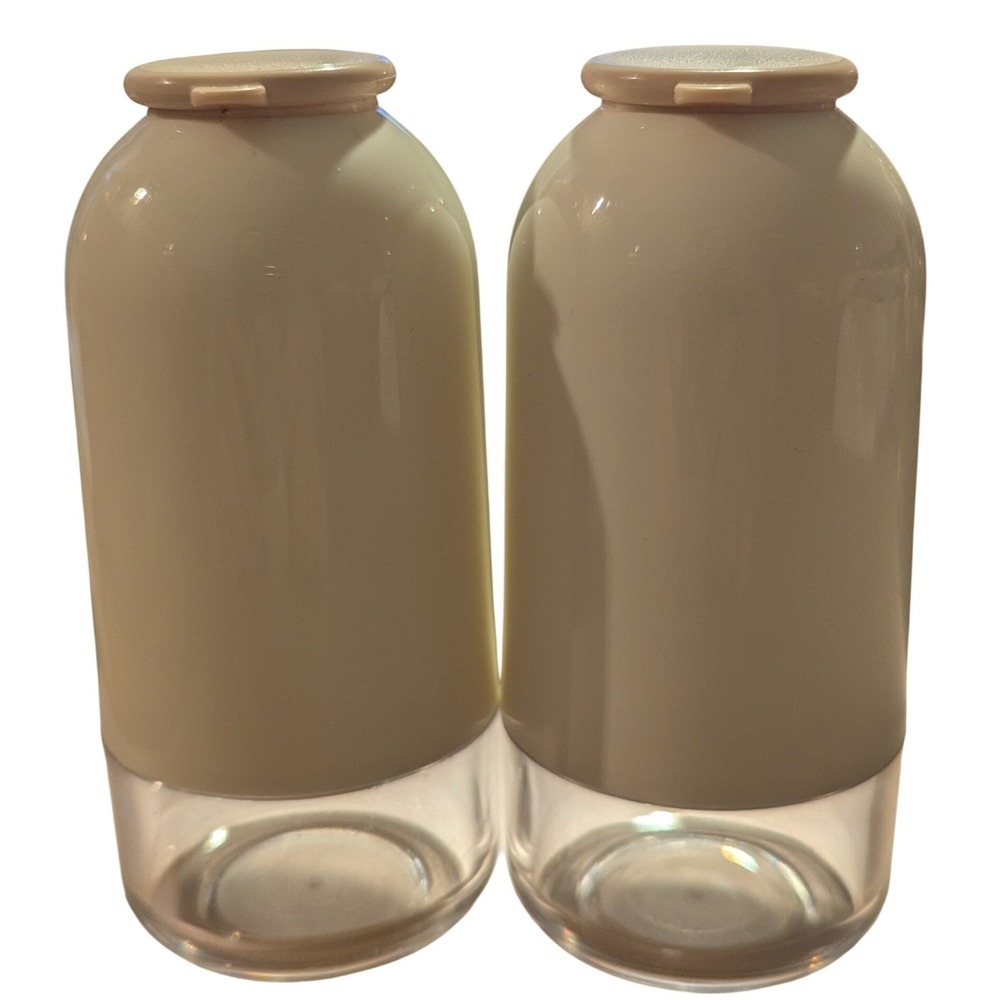 Vintage Tupperware Salt and Pepper Shakers Set‎ Cream and Clear Flip Top Lids